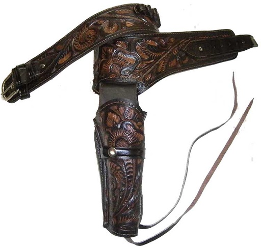 [GBS2230-08R-BLT] Leather Pistol Holster with Belt (22, 8, Tooled, Black, 30, Right)