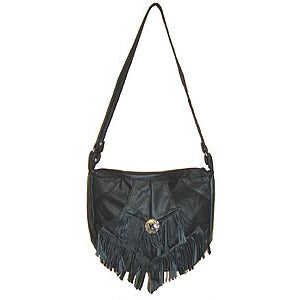 Black leather fringe discount purse