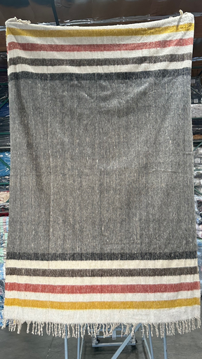 Brushed Striped Wool Blanket with Tassel